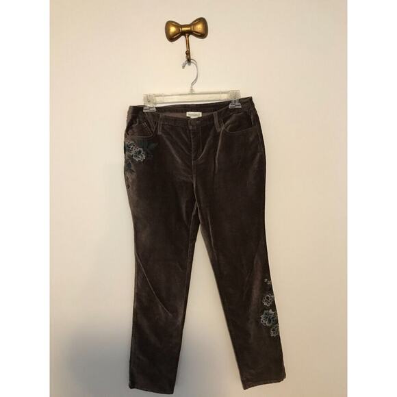 Sundance Women's Posh Velvet Brown Floral Embroidered Jeans - Size 28 - Picture 1 of 11